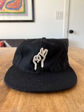 Black Ebbets Field Flannel Cap - Peace Sign, Olberte Stitch detail